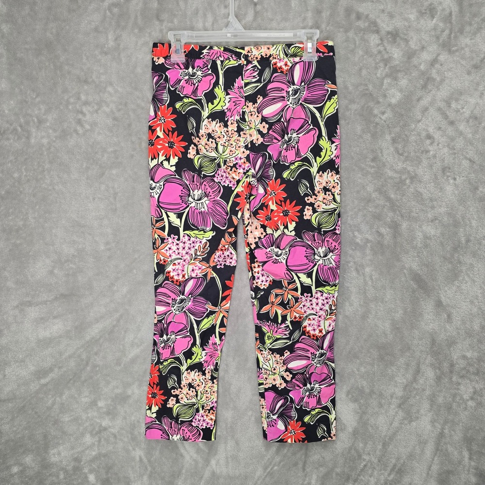 Lilly Pulitzer Women Size 4 Floral Print Crop Pants Black Pink Multicolor Preppy - Picture 4 of 9